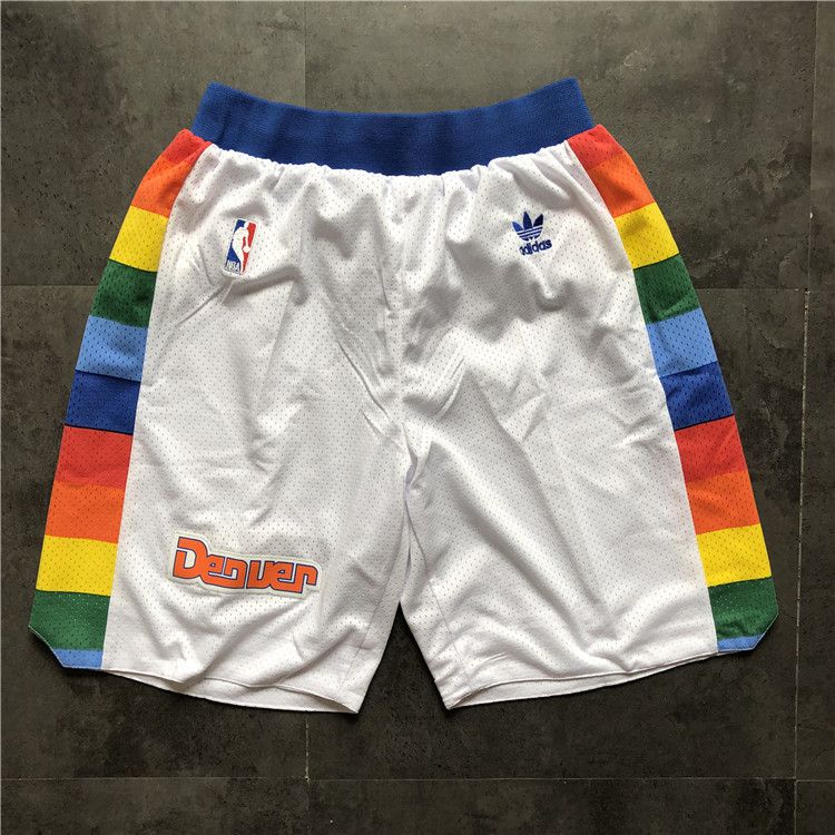 Men NBA Denver Nuggets White Adidas Shorts 0416